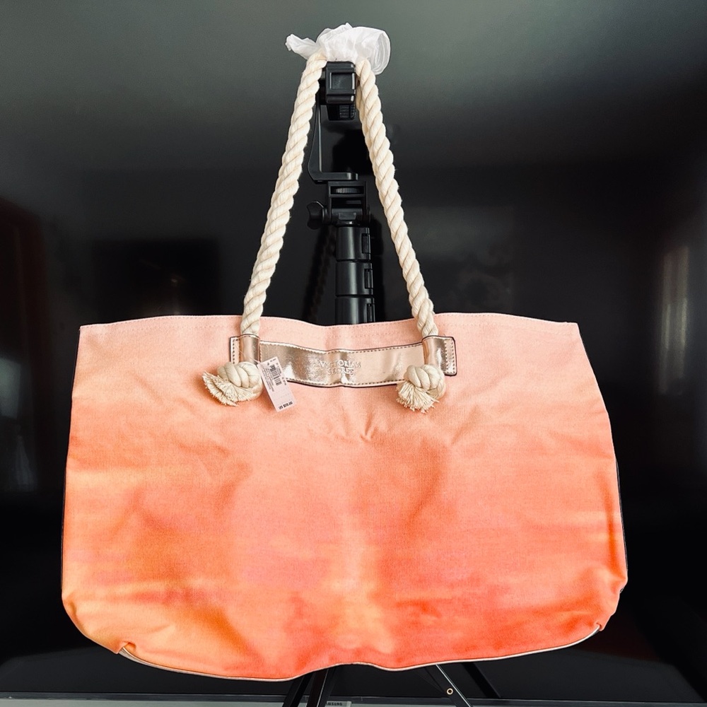 Victoria's Secret pink and orange ombre tote bag with rope handles